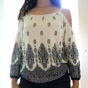 Spaghetti strap long sleeve bohemian top